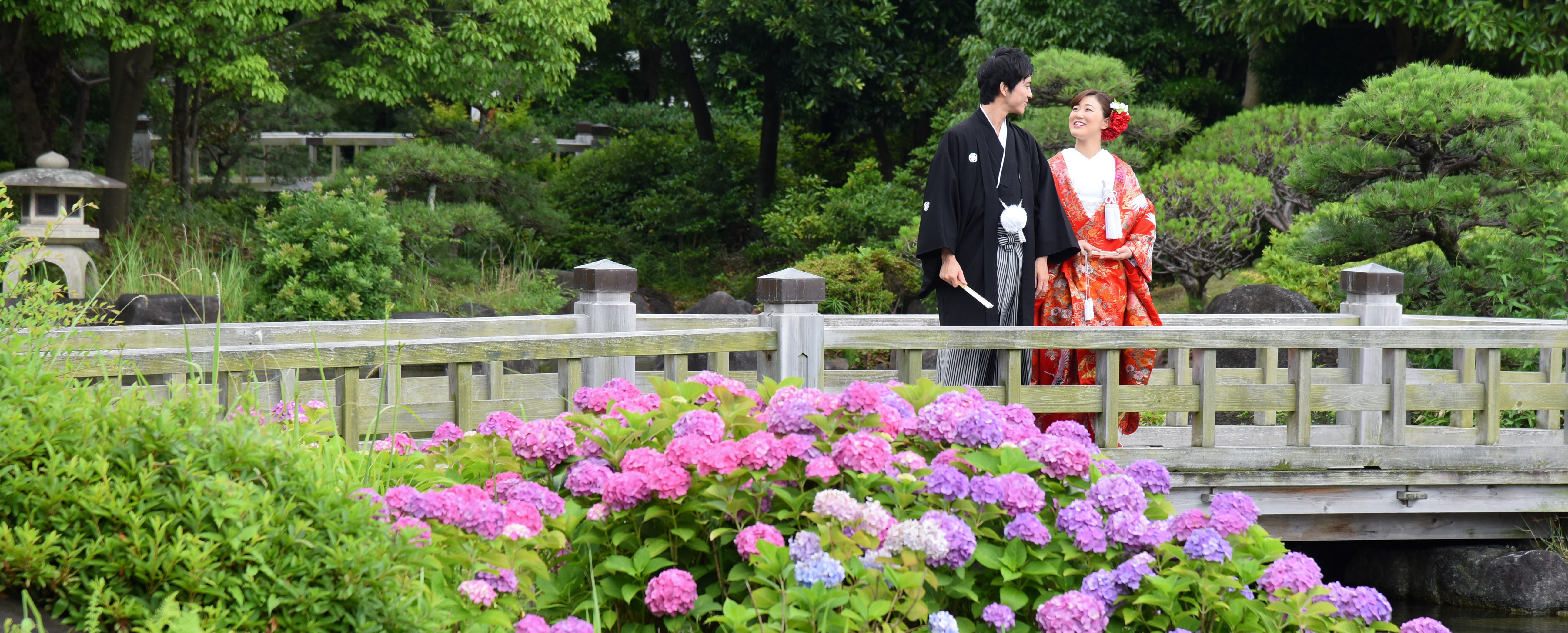 夏のフォトウエディングは紫陽花がオススメ！紫陽花に囲まれて撮る和装